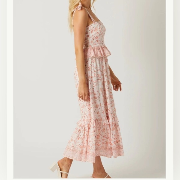 Bila 77 Via Marisol Peach Floral Print 100% Cotton Ruffle Detail Midi Dress Sz L - Picture 7 of 14